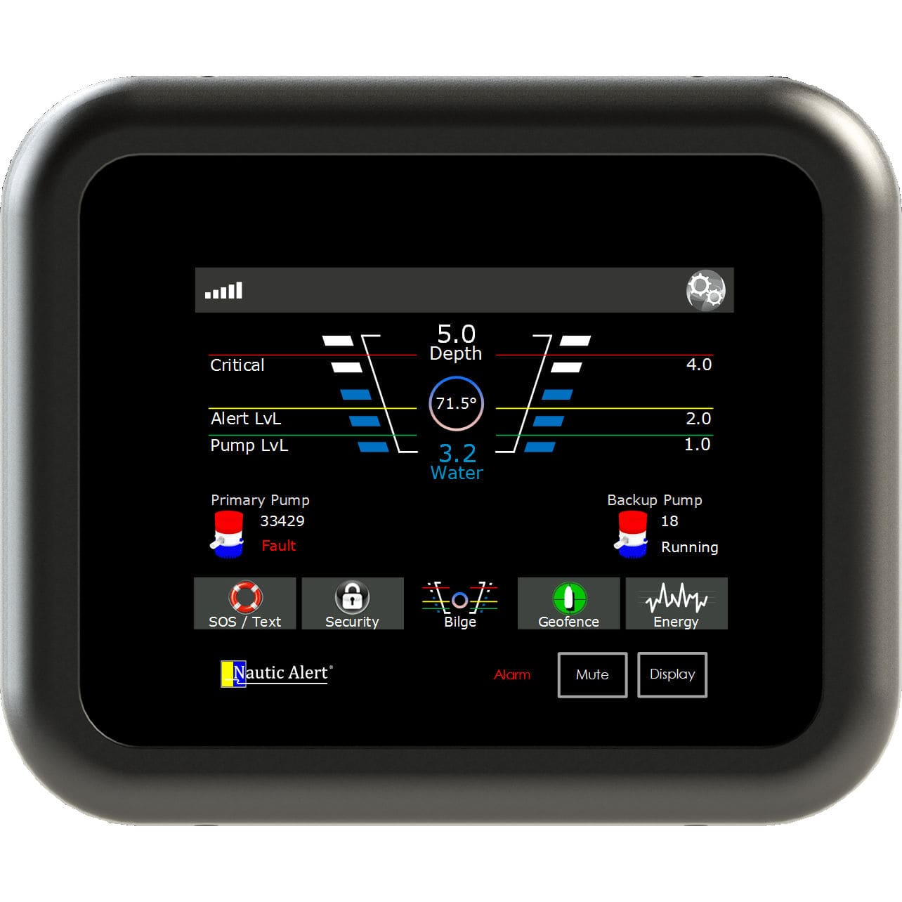 Boat monitoring and control panel X3 Nautic Alert position and