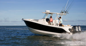 245CC Helm Leaning Post w/ Rod Holders & Cooler  Center console boats, Center  console fishing boats, Boat