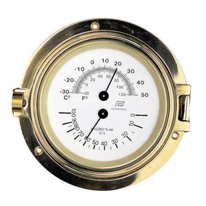 Fischer HYGROMETER / THERMOMETER Humidity and Temp - Dial w/White Face &  Stainless steel case