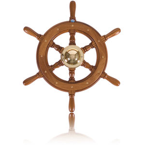 teak power boat steering wheel
