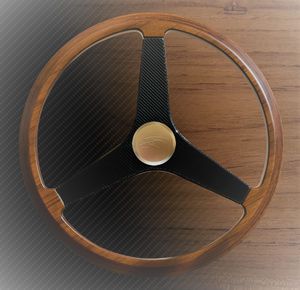 teak power boat steering wheel
