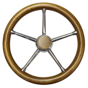 teak power boat steering wheel