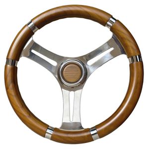 teak power boat steering wheel