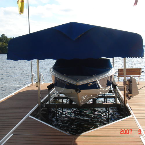 Boat lift - Cantilever - R & J Machine - dock-mounted / aluminum
