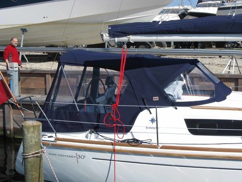 Sailboat sprayhood - Sun Odyssey 30i - KAPELL ANNAT - cockpit / stainless steel frame / blue