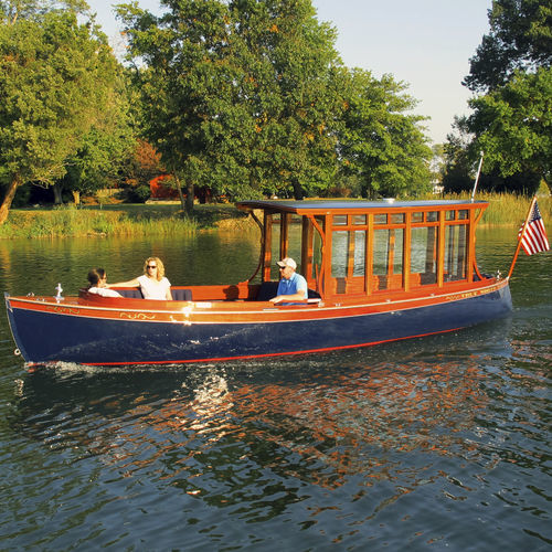 Electric cabin cruiser - Telescope Launch - Budsin Electric Boats - open / recreational / wooden
