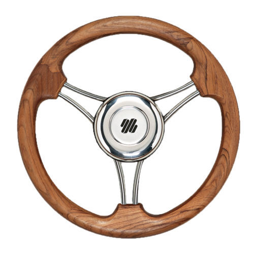 Stainless steel power boat steering wheel - V21 - ULTRAFLEX S.P.A. - polyurethane-coated / teak / racing