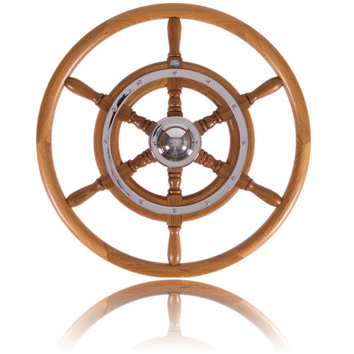 Teak power boat steering wheel - 02 - Stazo marine equipment bv - mahogany / traditional