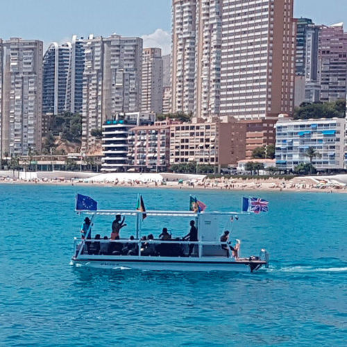 Outboard pontoon boat - M800 Benidorm - MOGGARO ALUMINIUM YACHTS - aluminum / 12-person max.
