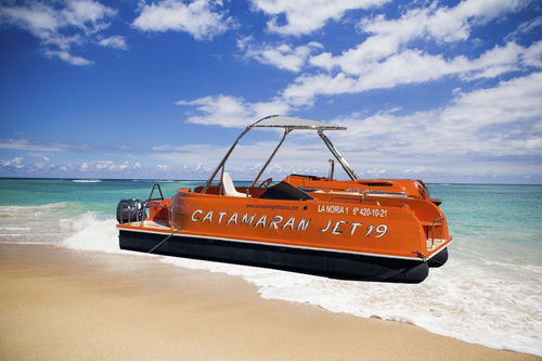 Outboard pontoon boat - Jet 19 - AVENTURAS AQUATICAS - LA NORIA - open / side console / hydro-jet