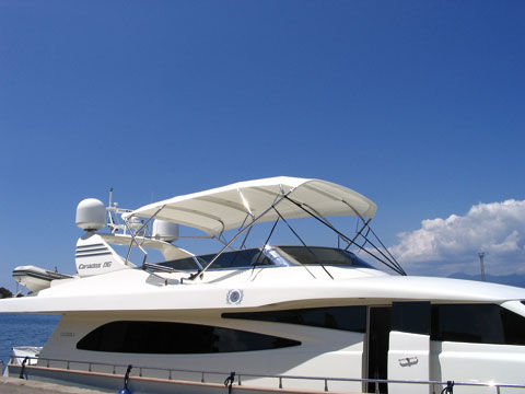 Boat Bimini top - Nauti Sattler - flybridge / stainless steel frame / electric