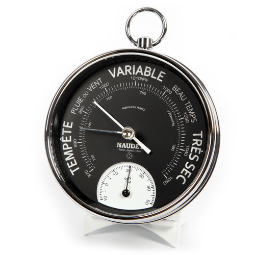 Analog barometer - DUAL FUNCTION - NAUDET - chrome / black / thermometer