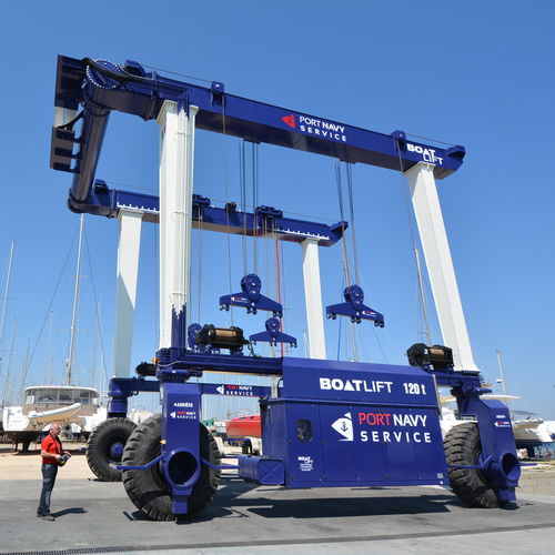 Remotely controlled travel lift - BL120TLA-90°RC - BOAT LIFT - all-wheel steering / for heavy loads / with adjustable crossbeam