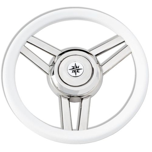 Stainless steel power boat steering wheel - T25 series - SAVORETTI ARMANDO & C. s.n.c. - polyurethane-coated / racing / six spokes