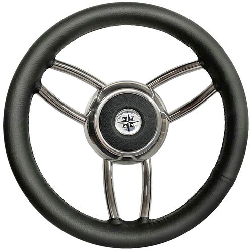 Stainless steel power boat steering wheel - T26P - SAVORETTI ARMANDO & C. s.n.c. - leather-covered / racing / six spokes