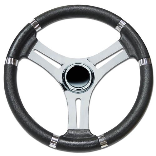 Stainless steel power boat steering wheel - T18R series - SAVORETTI ARMANDO & C. s.n.c. - polyurethane-coated / racing / three spokes