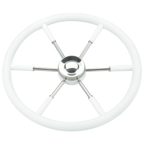 Stainless steel power boat steering wheel - T9 series - SAVORETTI ARMANDO & C. s.n.c. - polyurethane-coated / six spokes / black