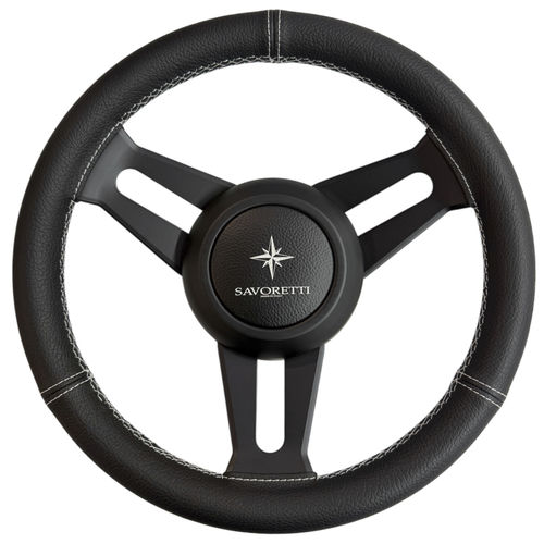 Leather-covered boat steering wheel - T30PS GHOST/35 - SAVORETTI ARMANDO & C. s.n.c. - stainless steel / three spokes / black