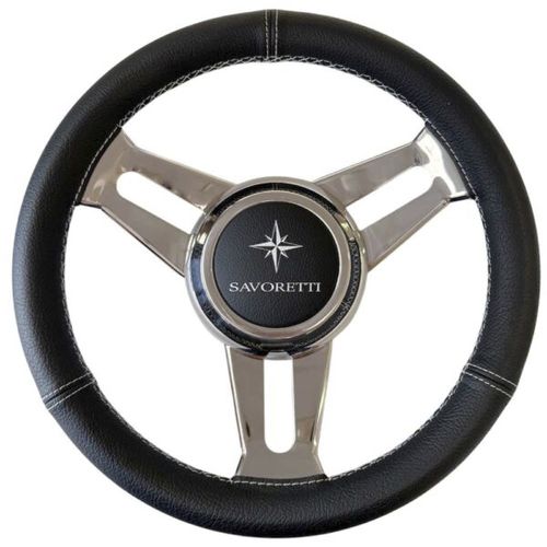 Leather-covered power boat steering wheel - T30PS - SAVORETTI ARMANDO & C. s.n.c. - three spokes