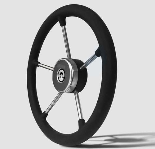 Stainless steel power boat steering wheel - VR02 - Riviera srl Genova - racing / five spokes / black