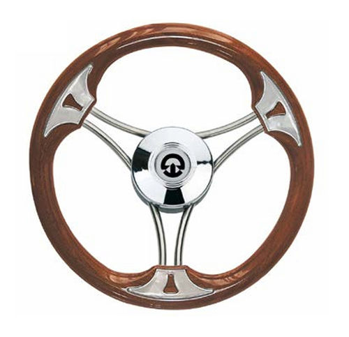 Stainless steel power boat steering wheel - VS03 - Riviera srl Genova - polyurethane-coated / mahogany / racing