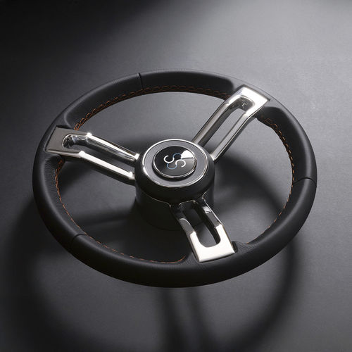 Stainless steel power boat steering wheel - COLUMBUS - CASTELLI ITALIA - racing / three spokes / brown