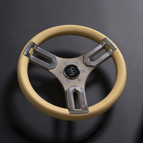 Stainless steel power boat steering wheel - CREATIVO  - CASTELLI ITALIA - leather-covered / leather-covered / three spokes