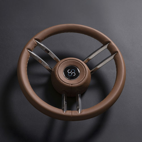 Stainless steel power boat steering wheel - CAPITANO - CASTELLI ITALIA - three spokes / brown / black