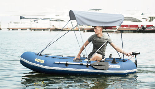 Outboard inflatable boat - Classic - aquamarina - for fishing / with T-top