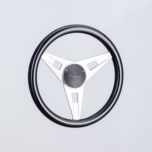Aluminum power boat steering wheel - SW0043 pol/mah-blk - Volantec OOD - mahogany / racing / three spokes