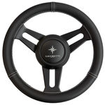 leather-covered boat steering wheel