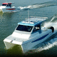 center console catamaran / outboard / twin-engine / with enclosed cockpit