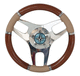 wooden power boat steering wheel / leather-covered / classic