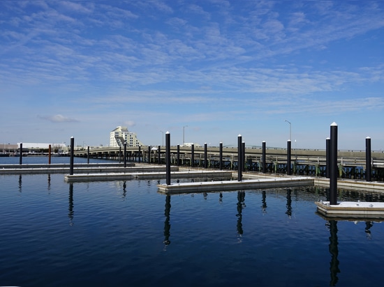 Newport marina protected by SF Marina Floating Breakwater