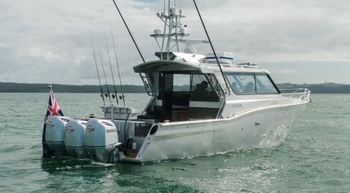 船外機エクスプレスクルーザー - 1050  - White Pointer Boats Ltd - 三発機 / ハードトップ / 室内フライブリッジ