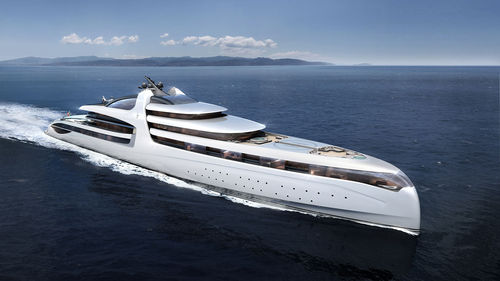 クルージングメガヨット - X FORCE 145 - Admiral yachts - 高部操舵室 / スチール製 / 逆向き船首