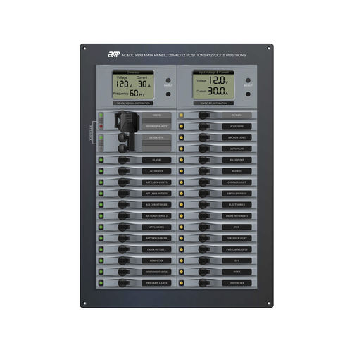 ボート用電源分配ユニット - AC&DC PDU Main Panel, 120VAC/12 Positions+12VDC(24VDC)/15 Po - APM TECHNOLOGIES (Dongguan) Co., Ltd