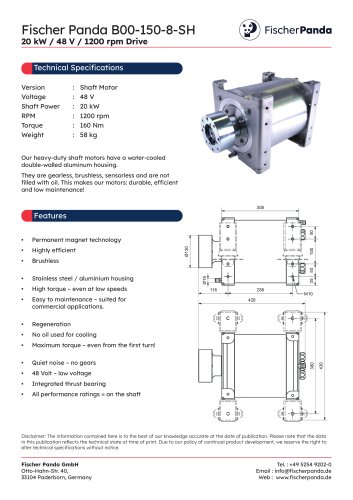 20 kW Shaft E-Motor 48 V (1200 rpm)