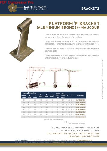 PLATFORM &lsquo;P&rsquo; BRACKET CUPRO NICKEL ALUMINIUM MATERIAL SUITABLE FOR ALL HULLS TYPE DESIGNED WITH 3D CAD TO OPTIMIZE THE AERODYNAMIC PROFILES (ALUMINIUM BRONZE) - MAUCOUR