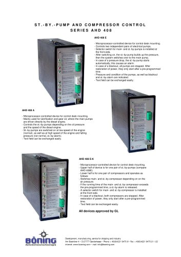 ST.-BY.-PUMP AND COMPRESSOR CONTROL  SERIES AHD 408