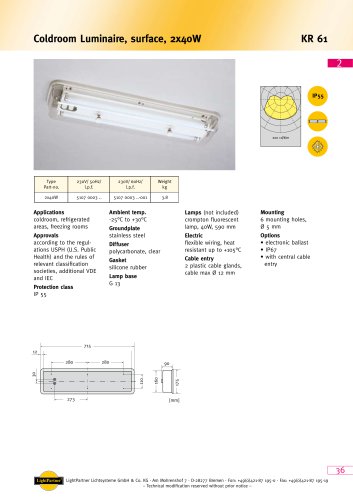 KR61 Coldroom Luminaire, surface, 2x 40 W