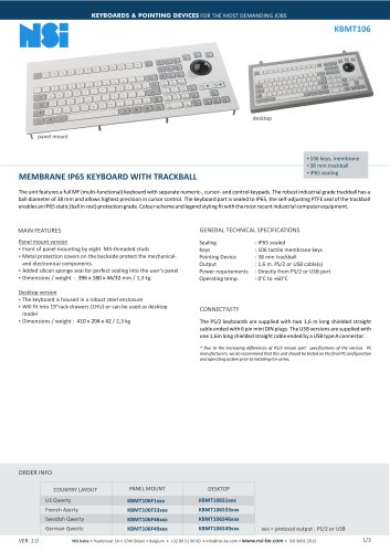 MEMBRANE IP65 KEYBOARD WITH TRACKBALL