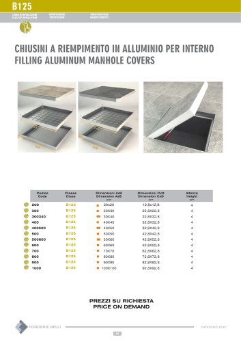 CHIUSINI A RIEMPIMENTO IN ALLUMINIO PER INTERNO FILLING ALUMINUM MANHOLE COVERS