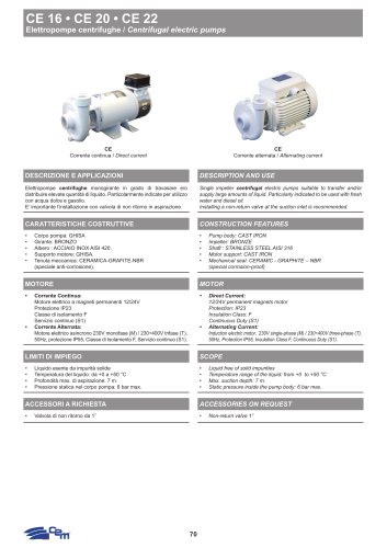 CENTRIFUGAL ELECTRIC PUMPS CE 16 • CE 20 • CE 22