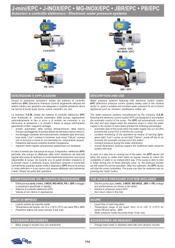 ELECTRONIC WATER PRESSURE SYSTEMS J-mini/EPC • J-INOX/EPC • MG-INOX/EPC • JBR/EPC • PB/EPC