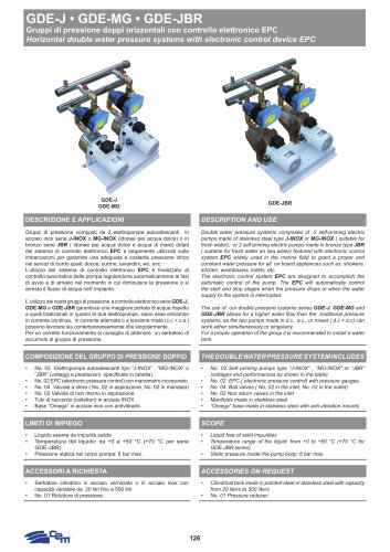 HORIZONTAL DOUBLE WATER PRESSURE SYSTEMS WITH ELECTRONIC CONTROL DEVICE EPC GDE-J • GDE-MG • GDE-JBR
