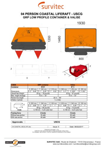 04 PERSON COASTAL LIFERAFT - USCG GRP LOW PROFILE CONTAINER & VALISE