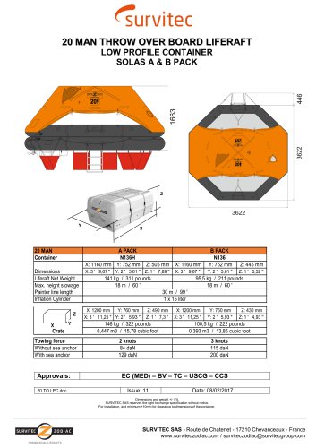 20 MAN THROW OVER BOARD LIFERAFT LOW PROFILE CONTAINER