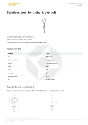 Stainless steel long-shank eye bolt