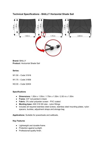 Horizontal shade sail Technical Data Sheet